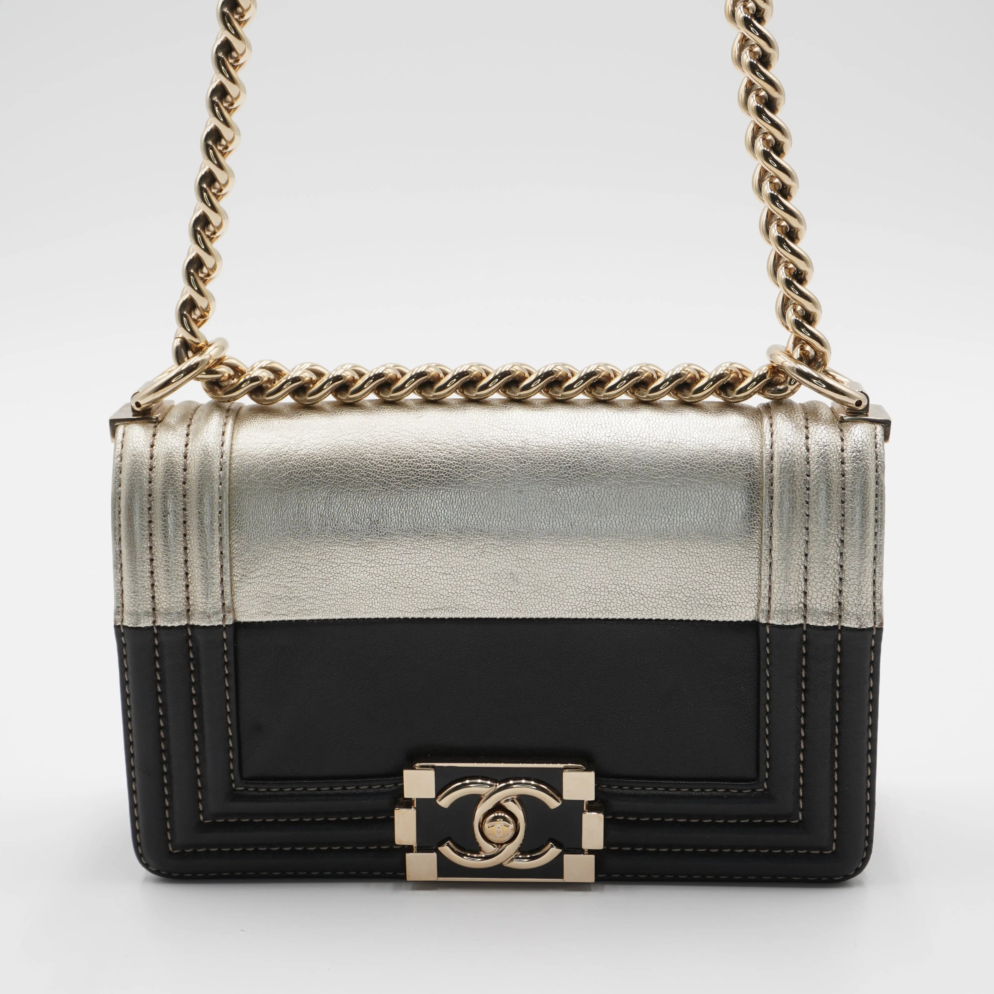 CHANEL Metallic Bicolor Leather Boy Bag CHANEL