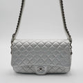 CHANEL Silver Quilted Airline Leather Shoulder Bag CHANEL