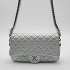 CHANEL Silver Quilted Airline Leather Shoulder Bag CHANEL
