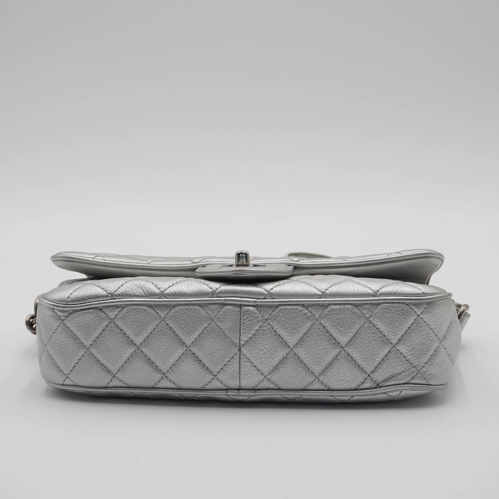 CHANEL Silver Quilted Airline Leather Shoulder Bag CHANEL