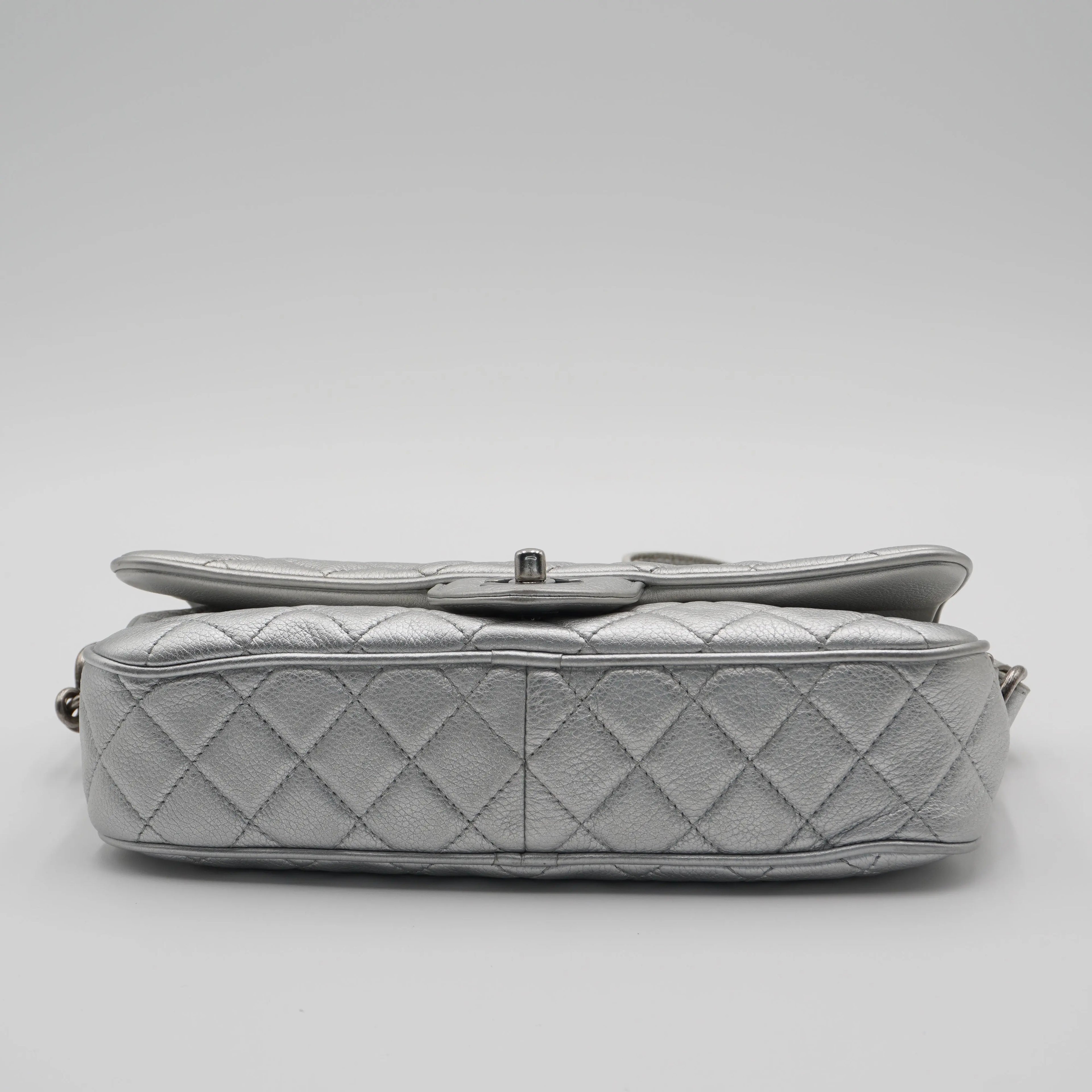 CHANEL Silver Quilted Airline Leather Shoulder Bag CHANEL