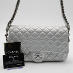 CHANEL Silver Quilted Airline Leather Shoulder Bag CHANEL