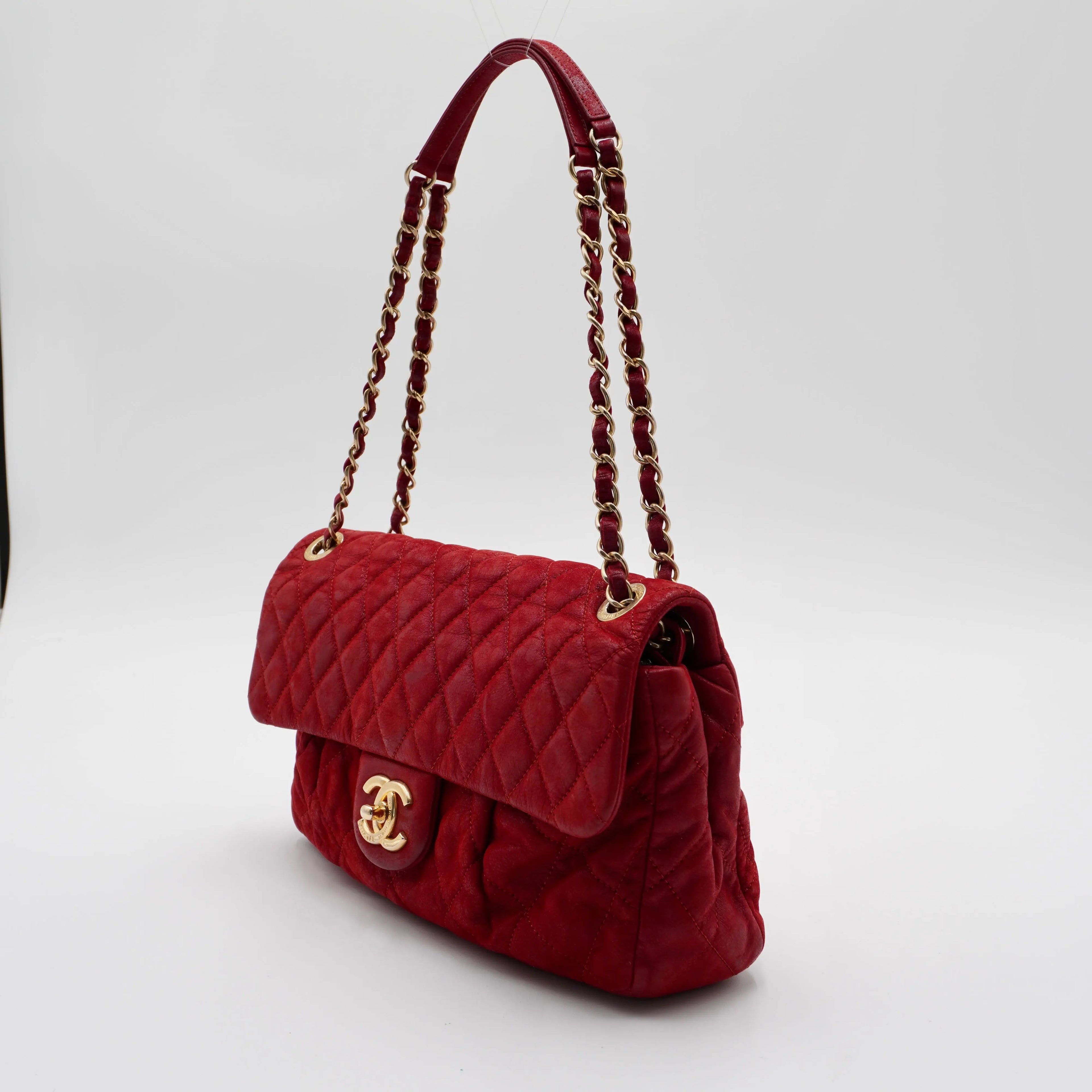 CHANEL Red Coco Pleats Classic Quilted Shoulder Bag CHANEL