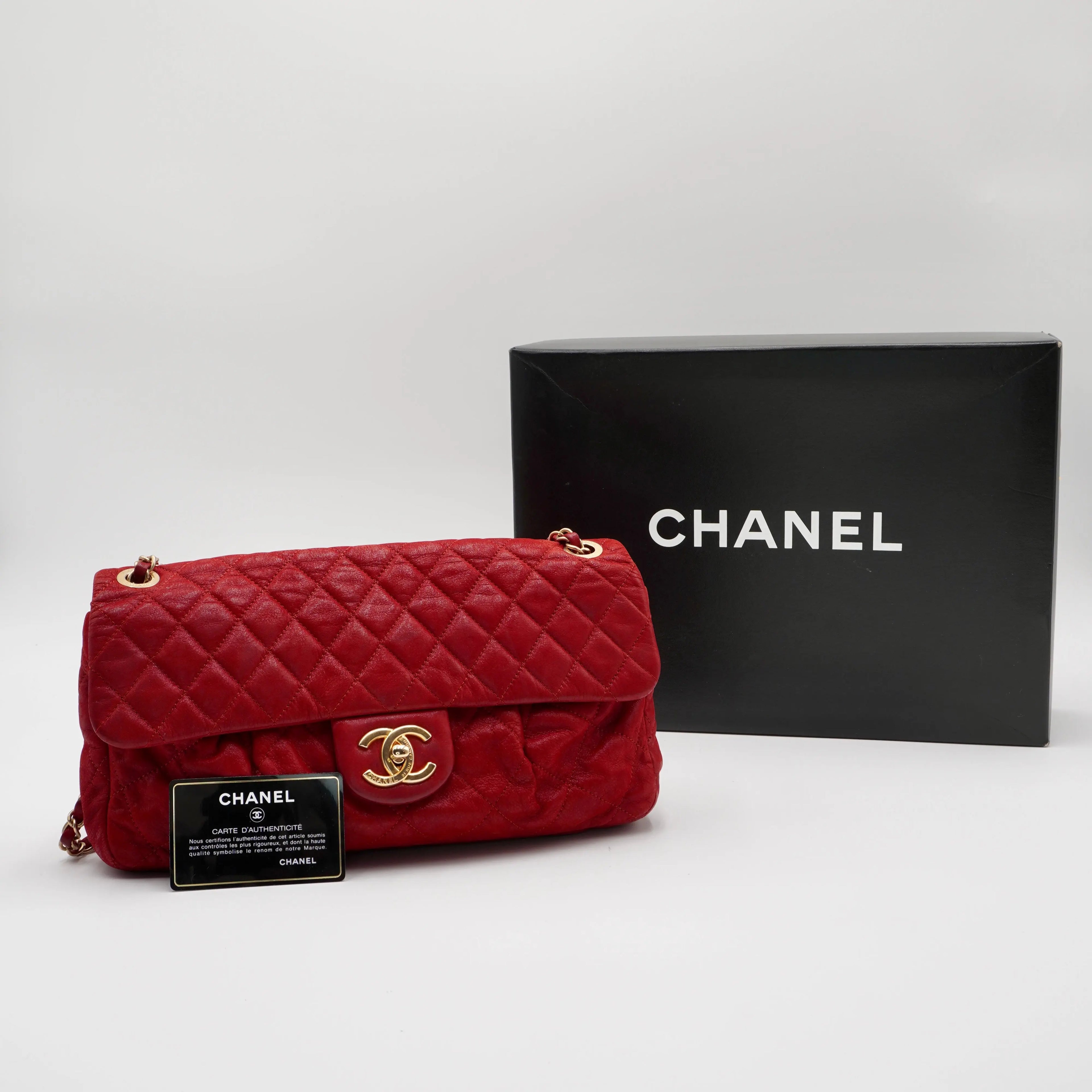 CHANEL Red Coco Pleats Classic Quilted Shoulder Bag CHANEL