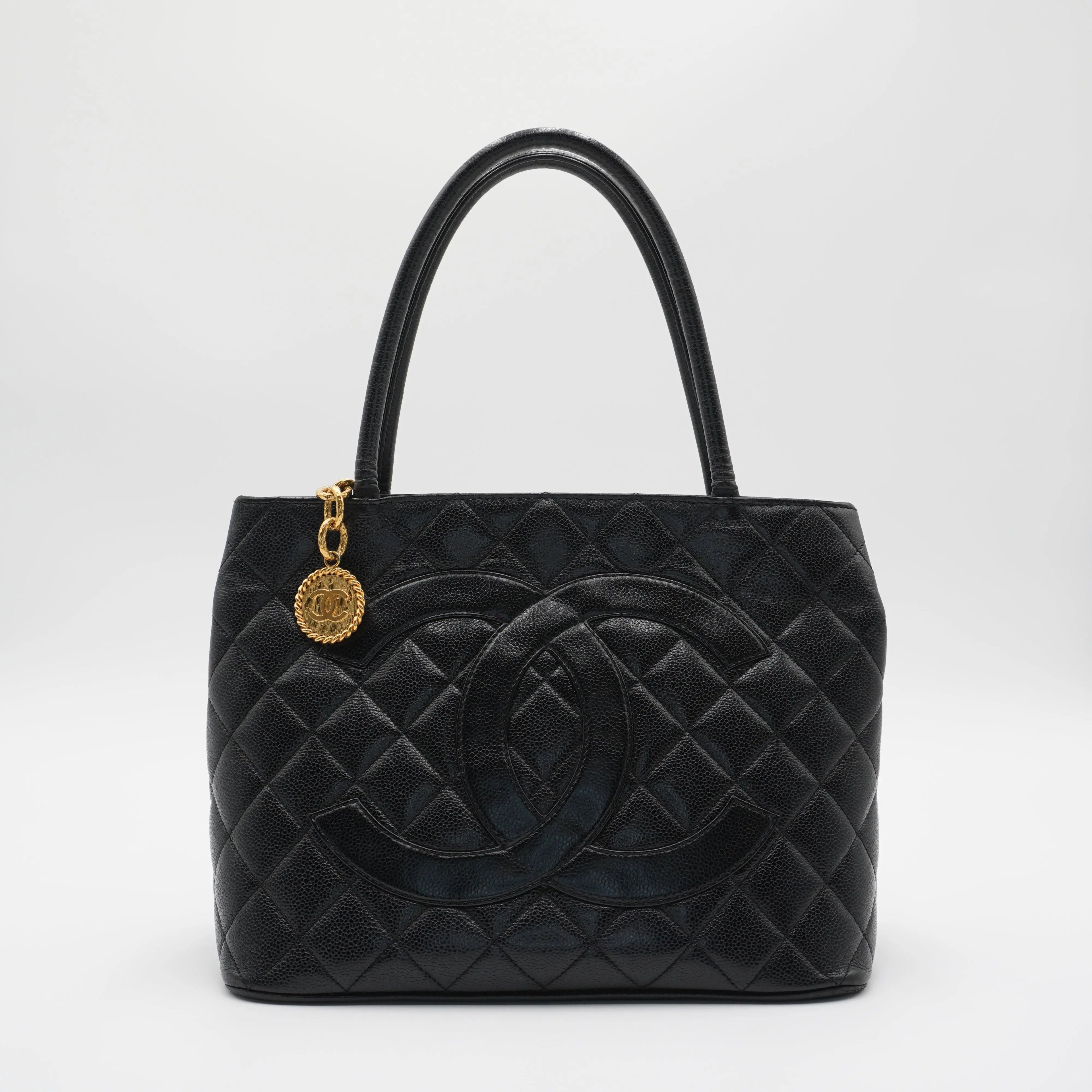 CHANEL Black Caviar Leather Medallion Tote - Reissued CHANEL
