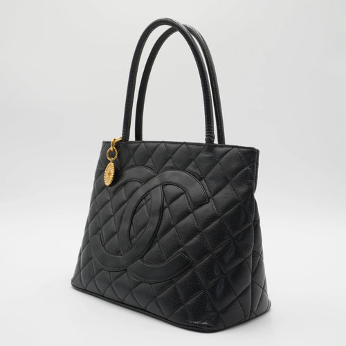 CHANEL Black Caviar Leather Medallion Tote - Reissued CHANEL