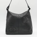 CHANEL Black Leather Hobo Bag with Coco Logo CHANEL