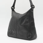 CHANEL Black Leather Hobo Bag with Coco Logo CHANEL