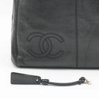 CHANEL Black Leather Hobo Bag with Coco Logo CHANEL
