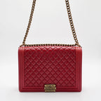 CHANEL Red Leather Quilted Boy Flap Bag CHANEL