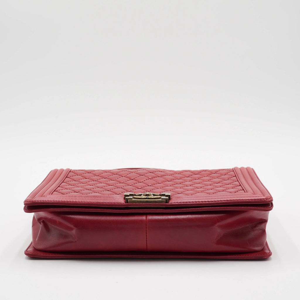 CHANEL Red Leather Quilted Boy Flap Bag CHANEL