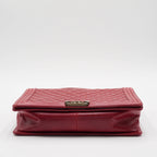 CHANEL Red Leather Quilted Boy Flap Bag CHANEL
