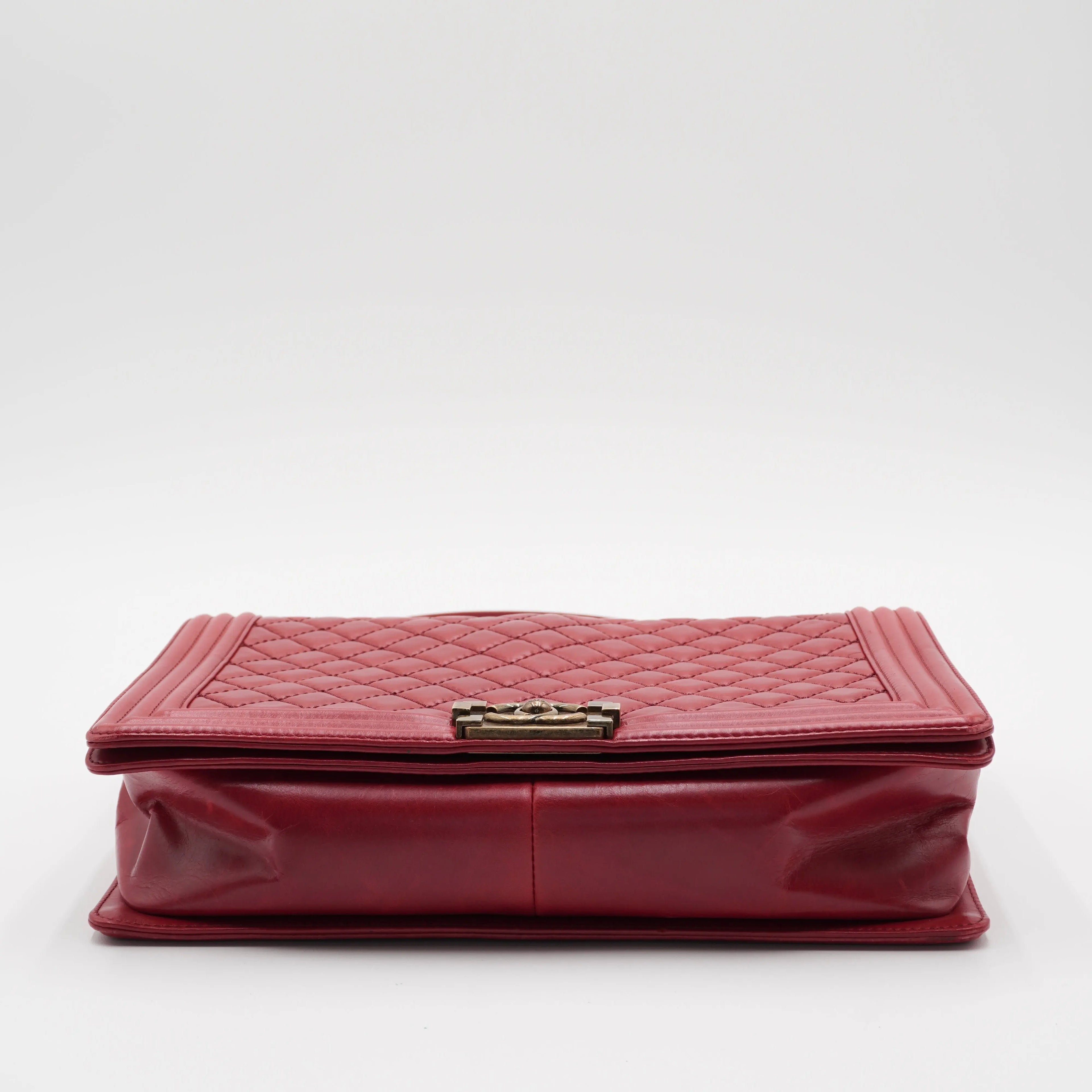 CHANEL Red Leather Quilted Boy Flap Bag CHANEL