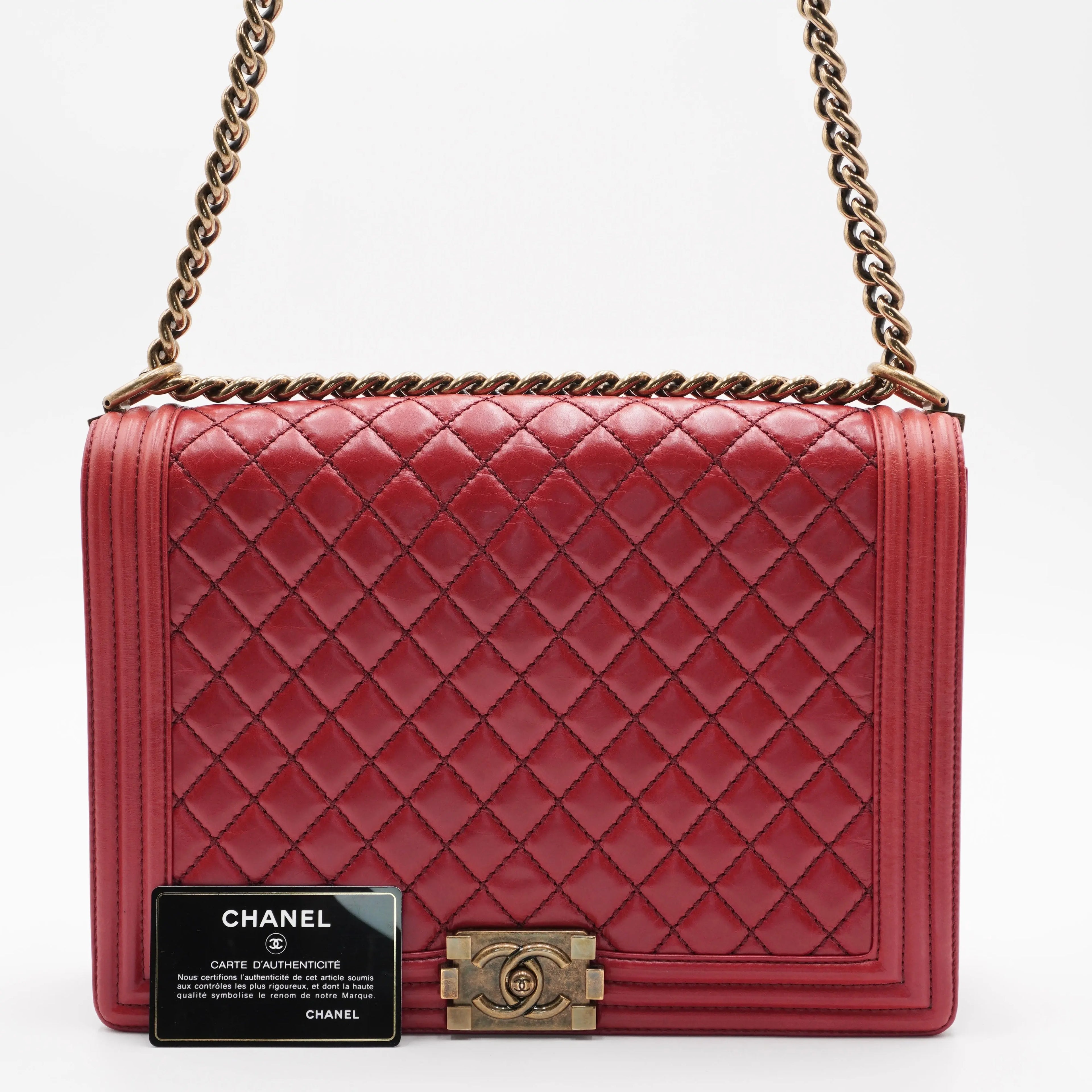 CHANEL Red Leather Quilted Boy Flap Bag CHANEL