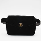 CHANEL Black Velvet Velour Waist Bag CHANEL