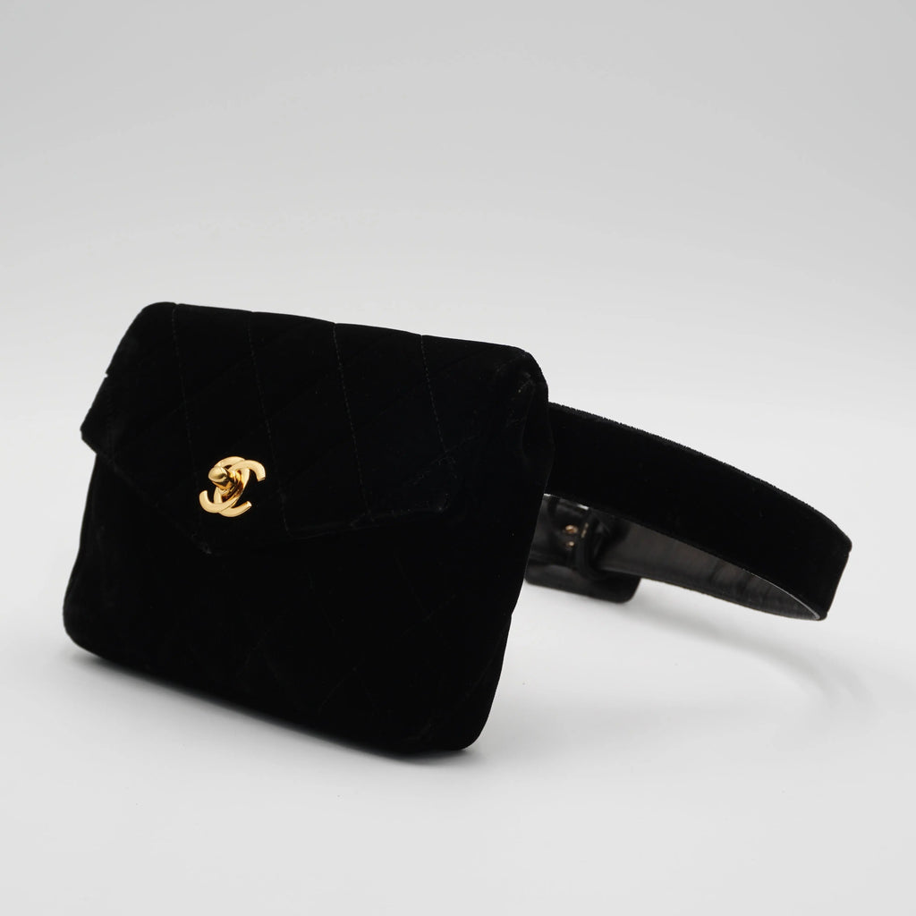 CHANEL Black Velvet Velour Waist Bag CHANEL