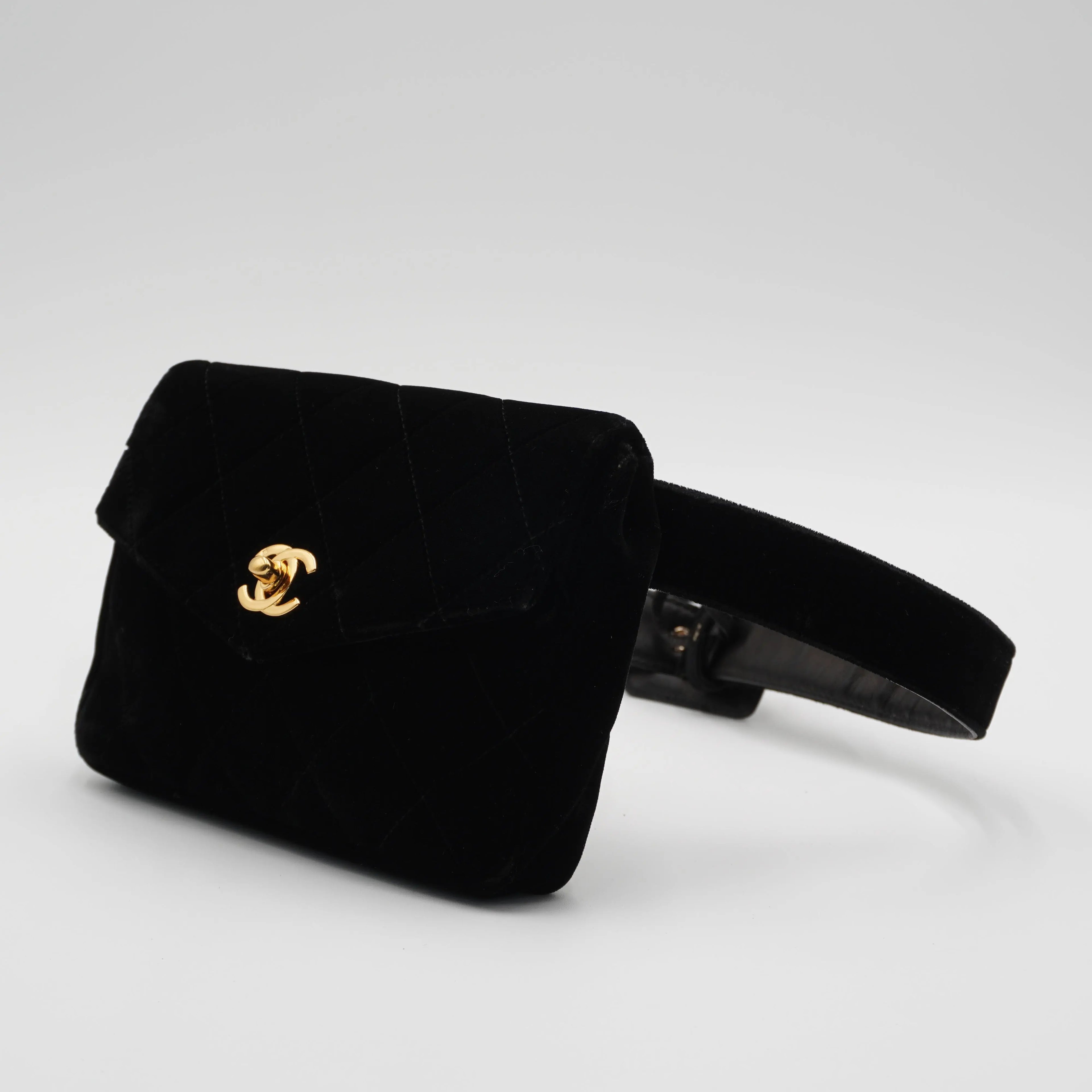 CHANEL Black Velvet Velour Waist Bag CHANEL