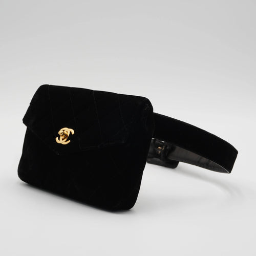 CHANEL Black Velvet Velour Waist Bag CHANEL
