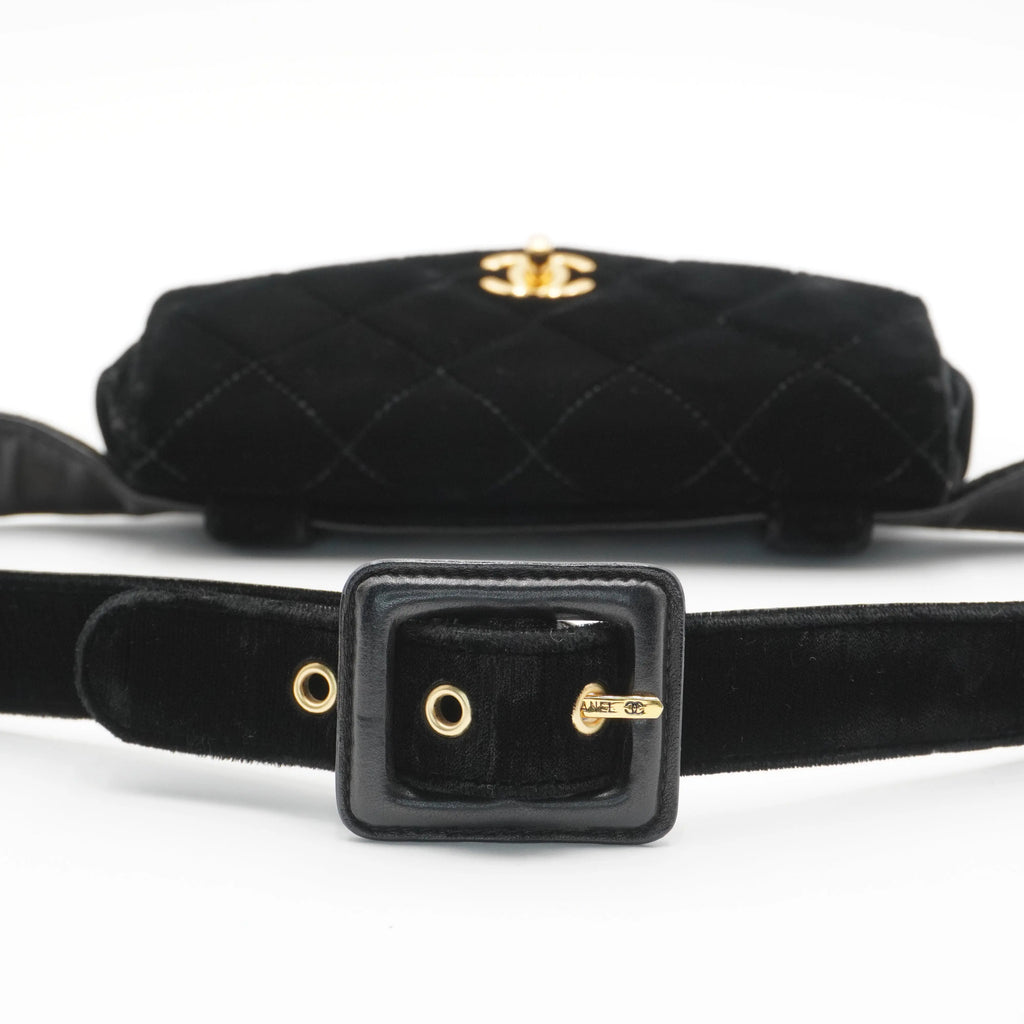 CHANEL Black Velvet Velour Waist Bag CHANEL