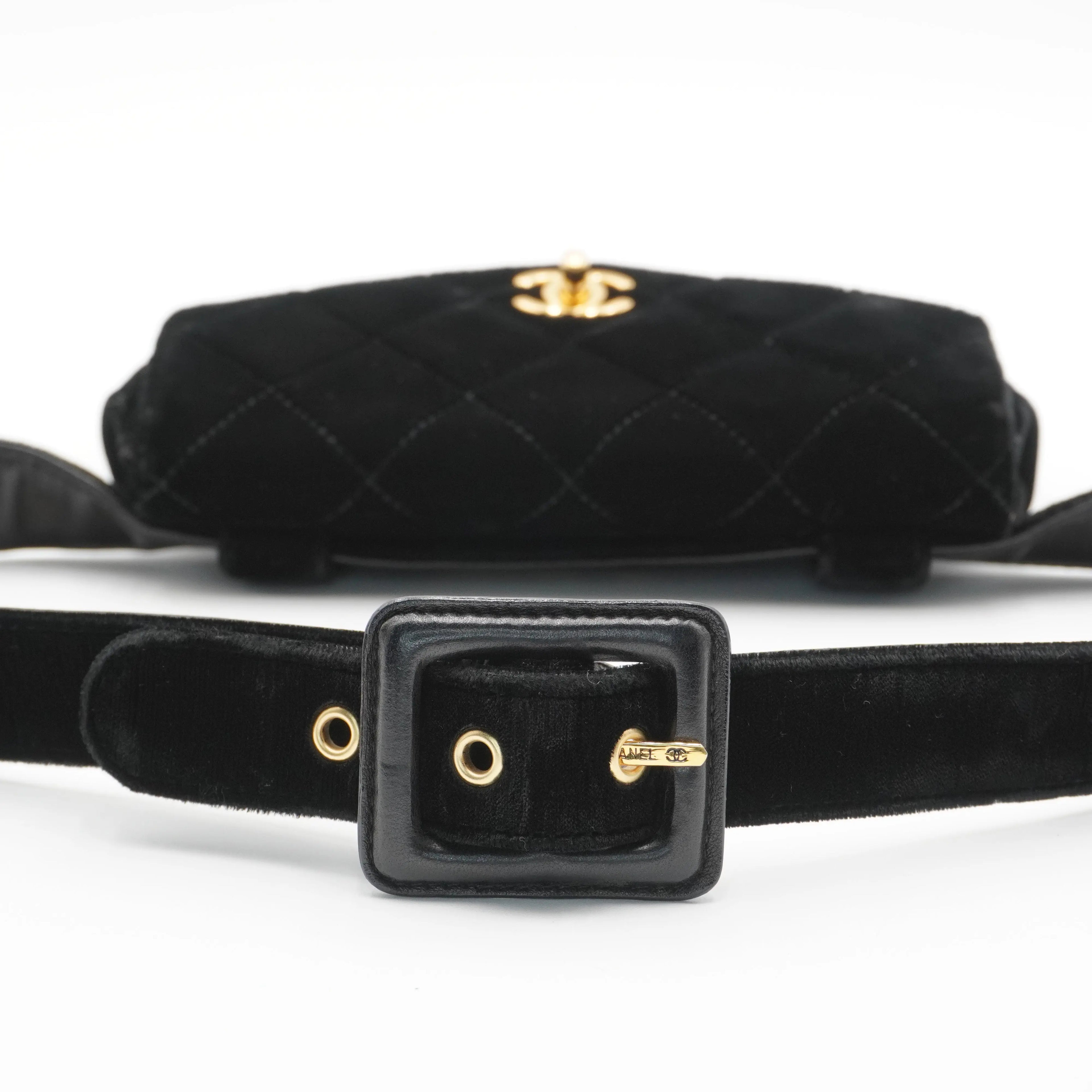 CHANEL Black Velvet Velour Waist Bag CHANEL