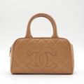 CHANEL Beige Caviar Leather Mini Boston Bag CHANEL