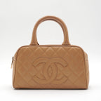 CHANEL Beige Caviar Leather Mini Boston Bag CHANEL