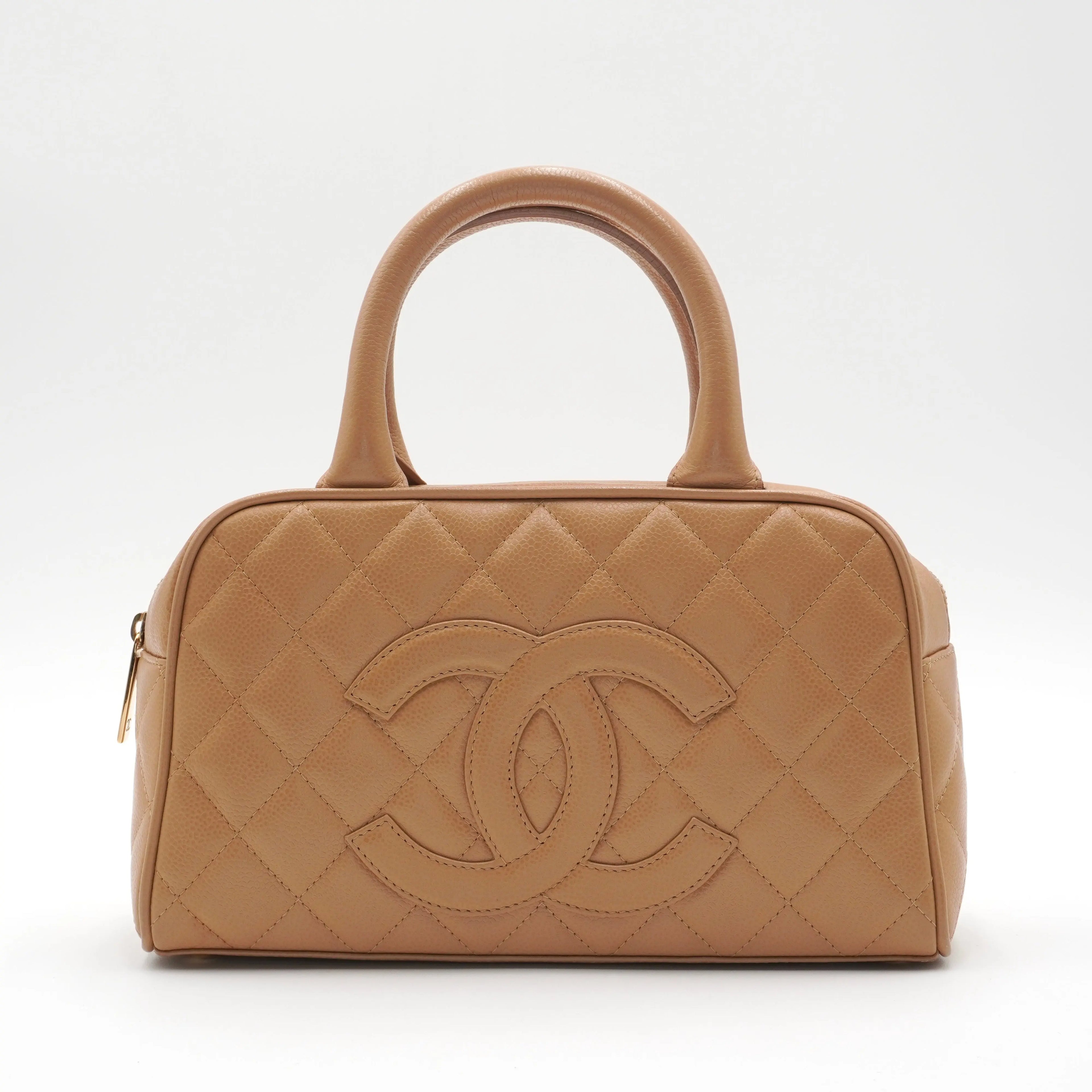 CHANEL Beige Caviar Leather Mini Boston Bag CHANEL