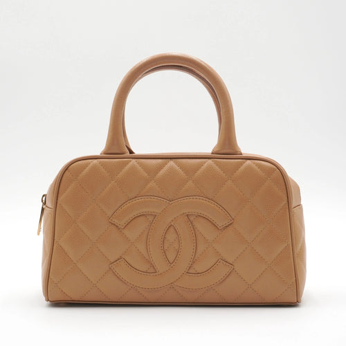 CHANEL Beige Caviar Leather Mini Boston Bag CHANEL
