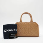CHANEL Beige Caviar Leather Mini Boston Bag CHANEL
