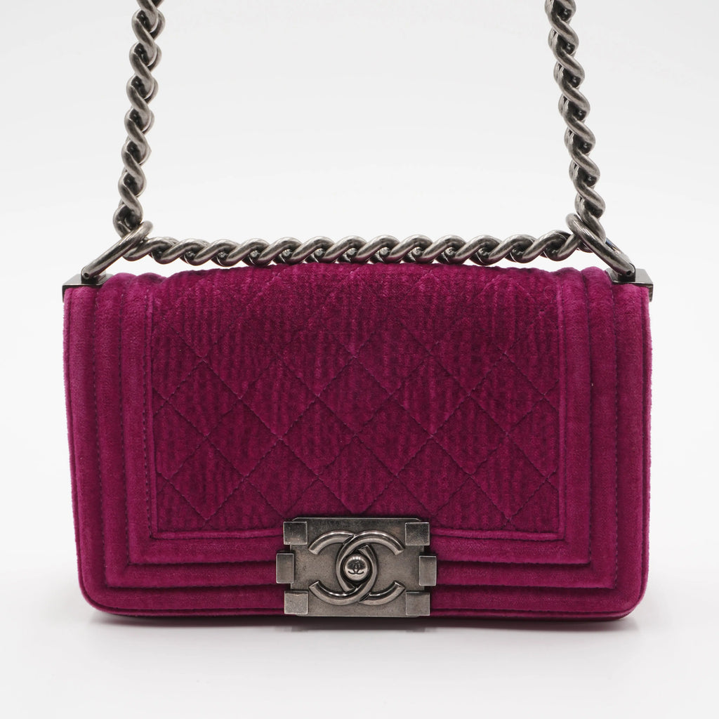 CHANEL Magenta Velvet Vintage Boy Bag CHANEL
