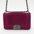 CHANEL Magenta Velvet Vintage Boy Bag CHANEL