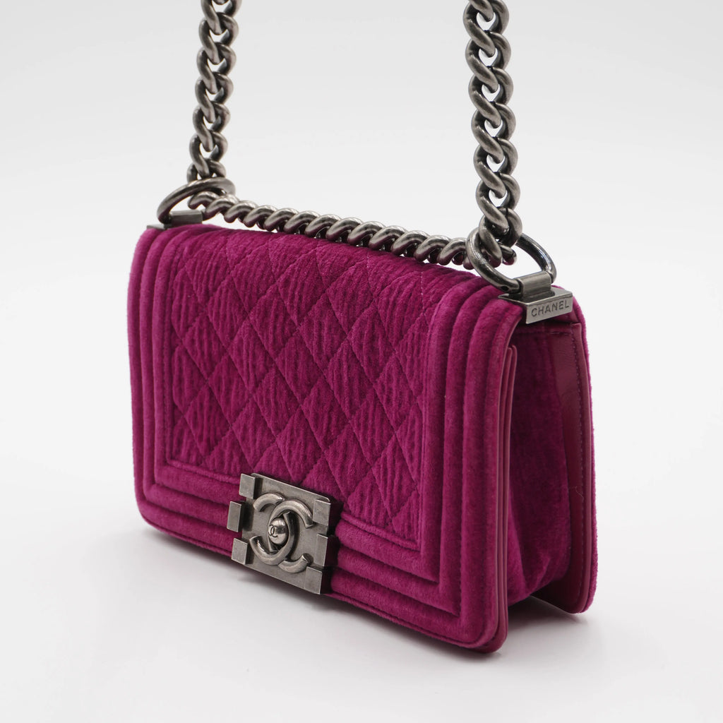 CHANEL Magenta Velvet Vintage Boy Bag CHANEL