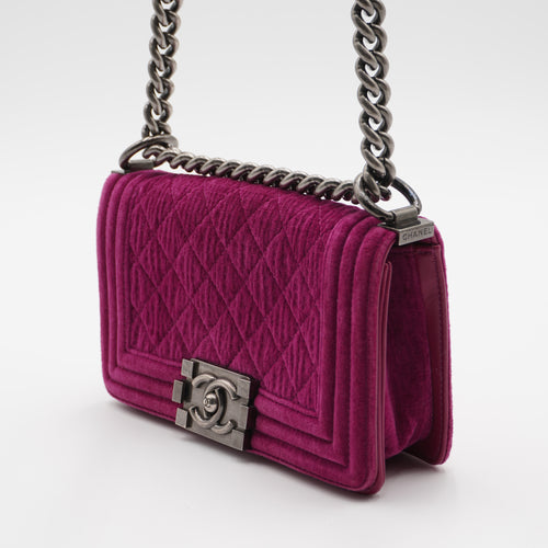 CHANEL Magenta Velvet Vintage Boy Bag