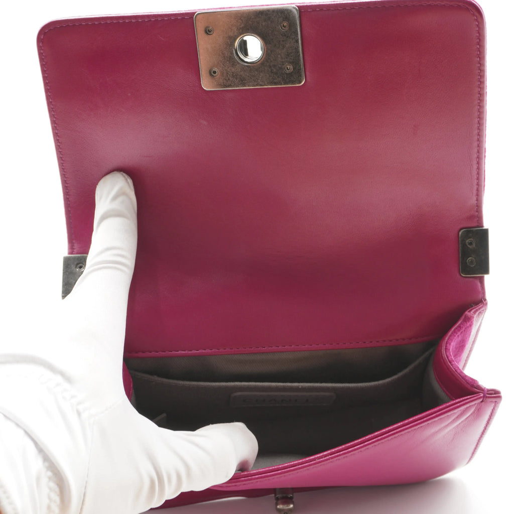 CHANEL Magenta Velvet Vintage Boy Bag CHANEL