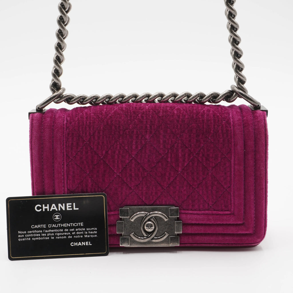 CHANEL Magenta Velvet Vintage Boy Bag CHANEL