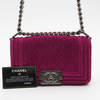 CHANEL Magenta Velvet Vintage Boy Bag CHANEL