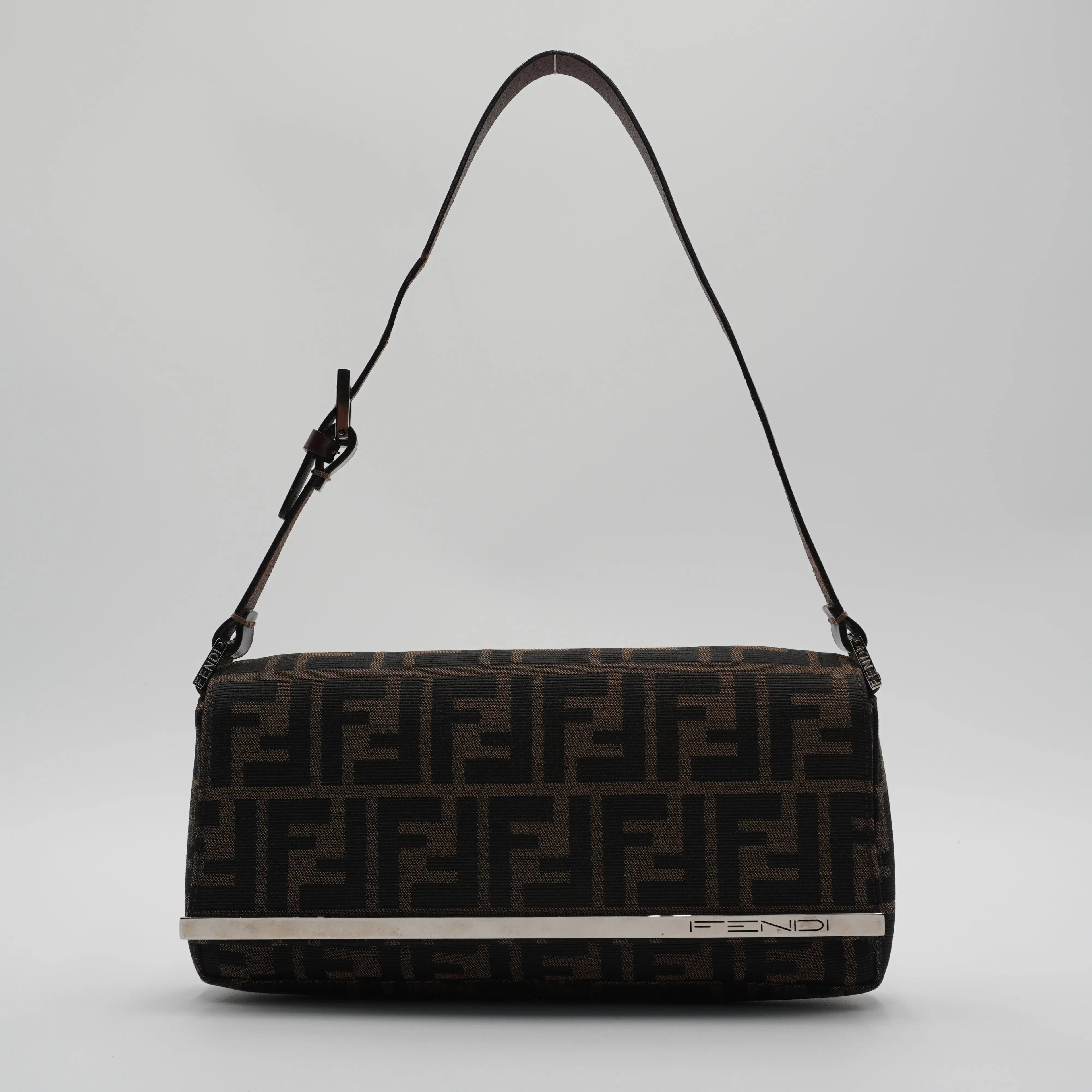 Fendi Canvas Zucca Metal Trim Shoulder Bag FENDI