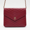 CHANEL Red Chevron V-Stitch Wallet On Chain Shoulder Bag CHANEL