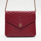 CHANEL Red Chevron V-Stitch Wallet On Chain Shoulder Bag CHANEL