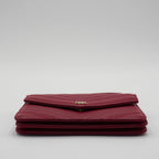 CHANEL Red Chevron V-Stitch Wallet On Chain Shoulder Bag CHANEL
