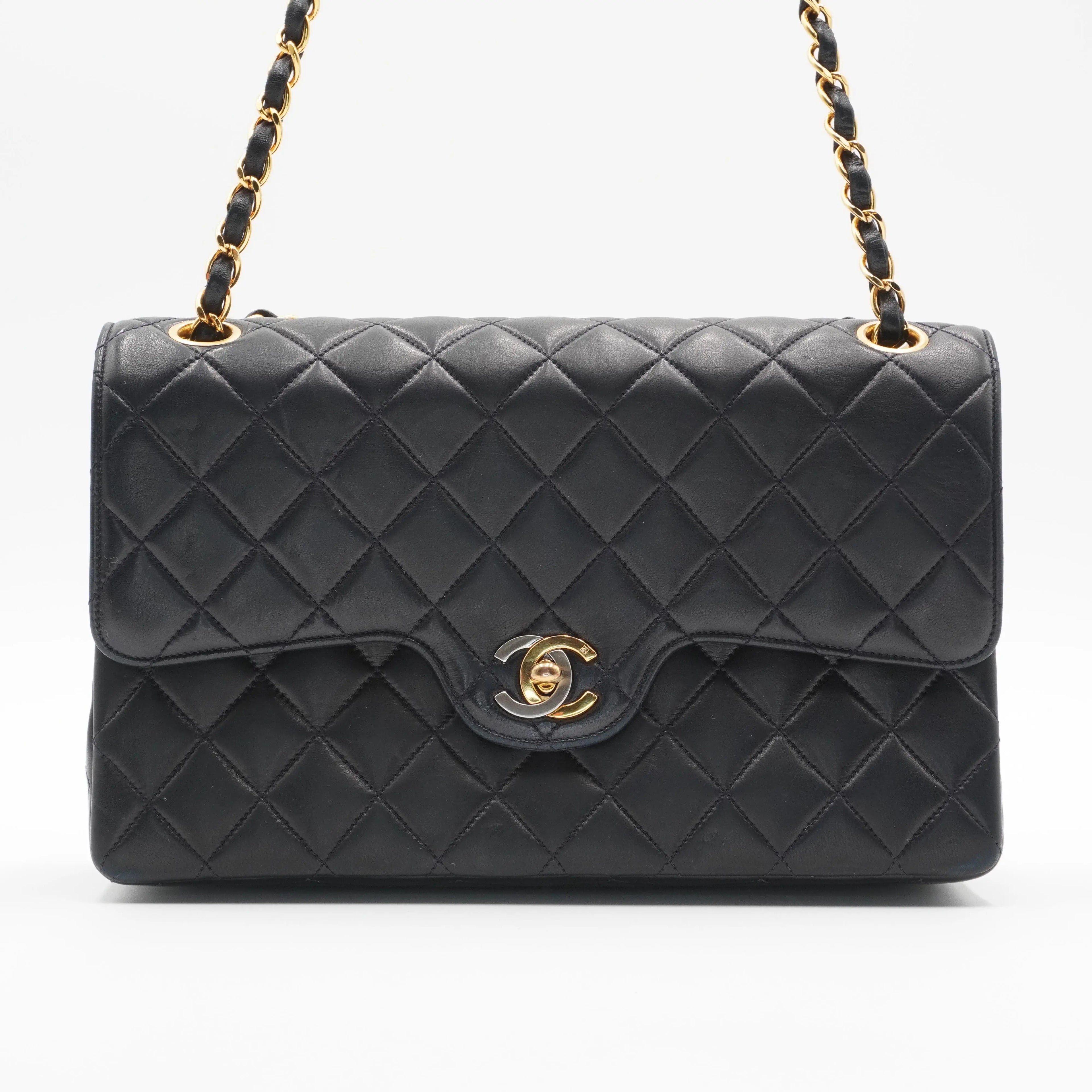 CHANEL Classic Black Quilted Leather Double Flap 26 Bag CHANEL