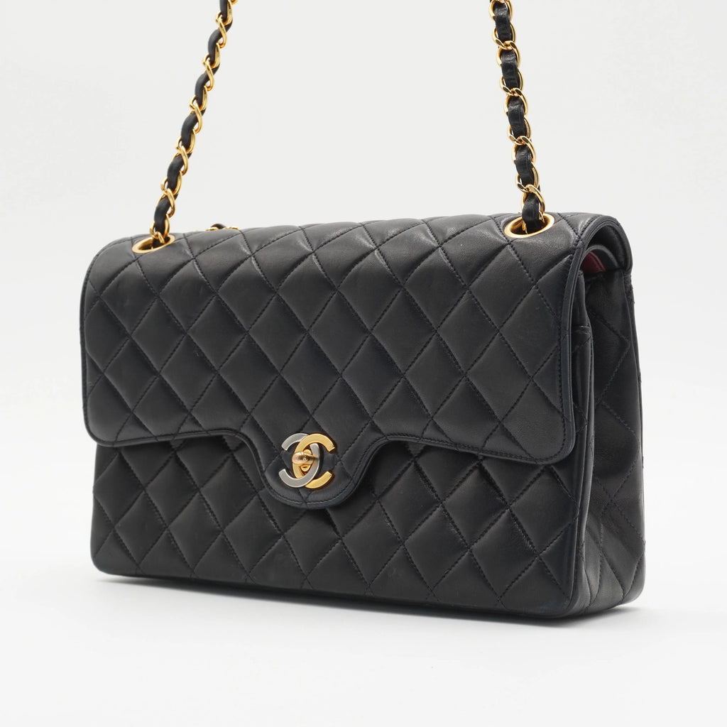 CHANEL Classic Black Quilted Leather Double Flap 26 Bag CHANEL