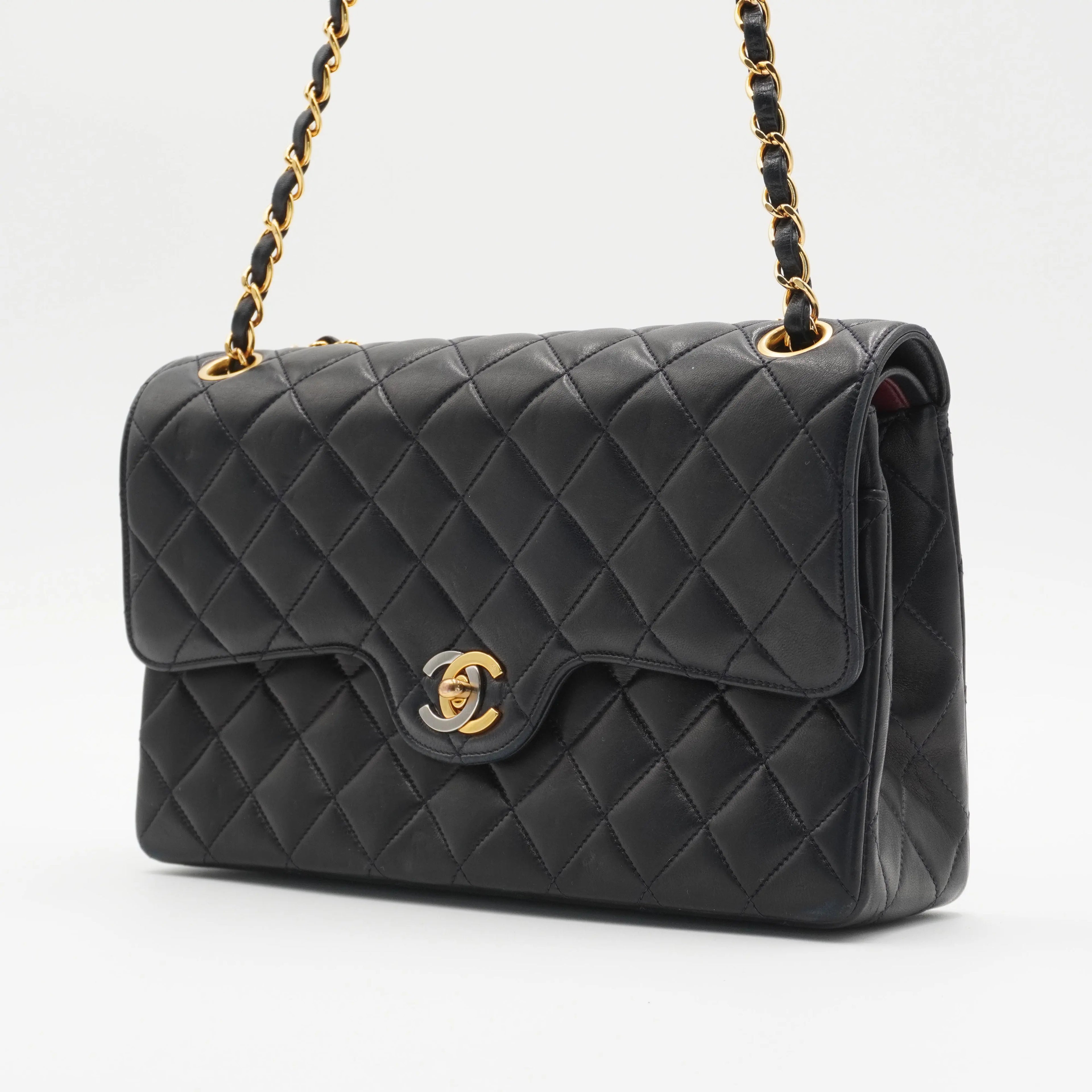 CHANEL Classic Black Quilted Leather Double Flap 26 Bag CHANEL