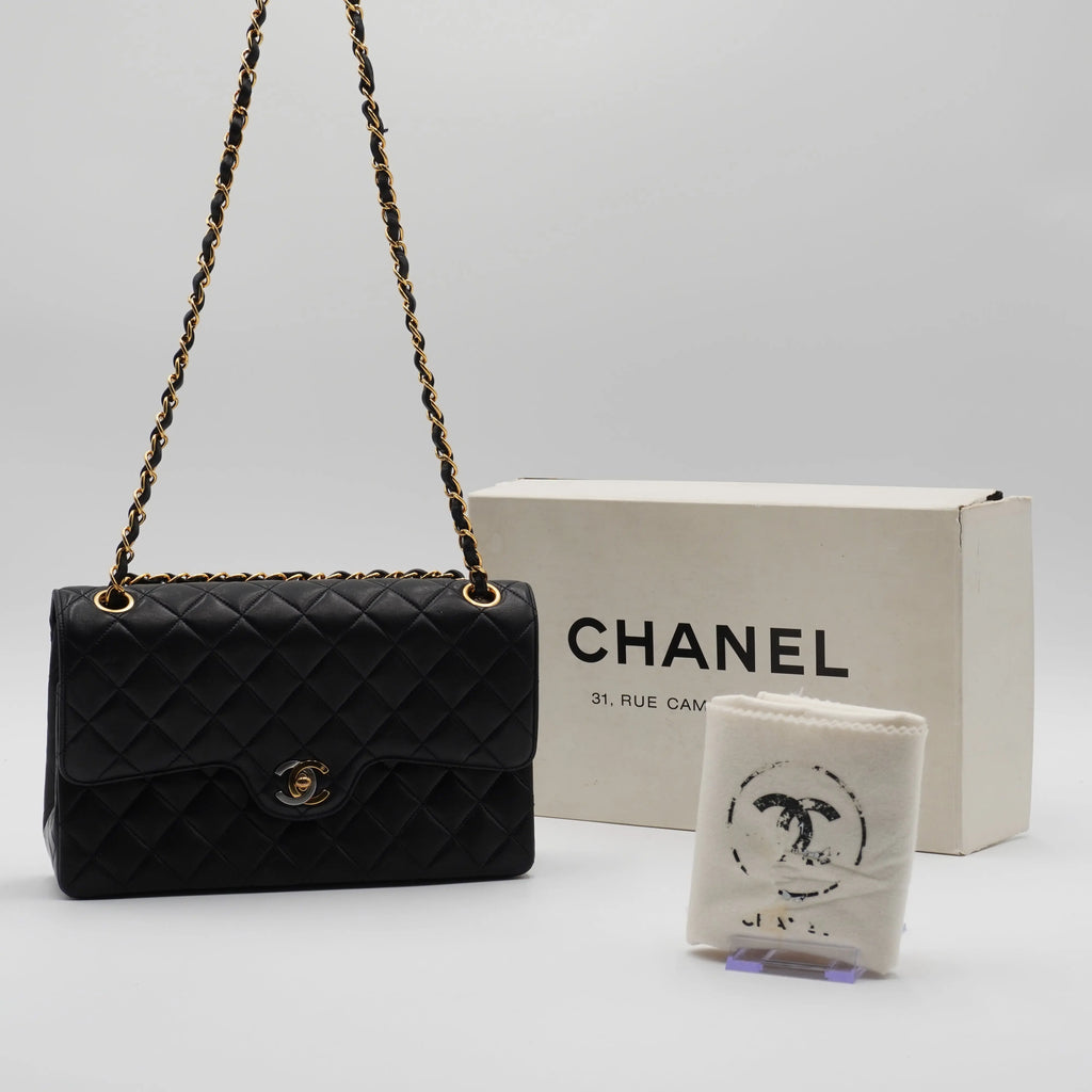 CHANEL Classic Black Quilted Leather Double Flap 26 Bag CHANEL