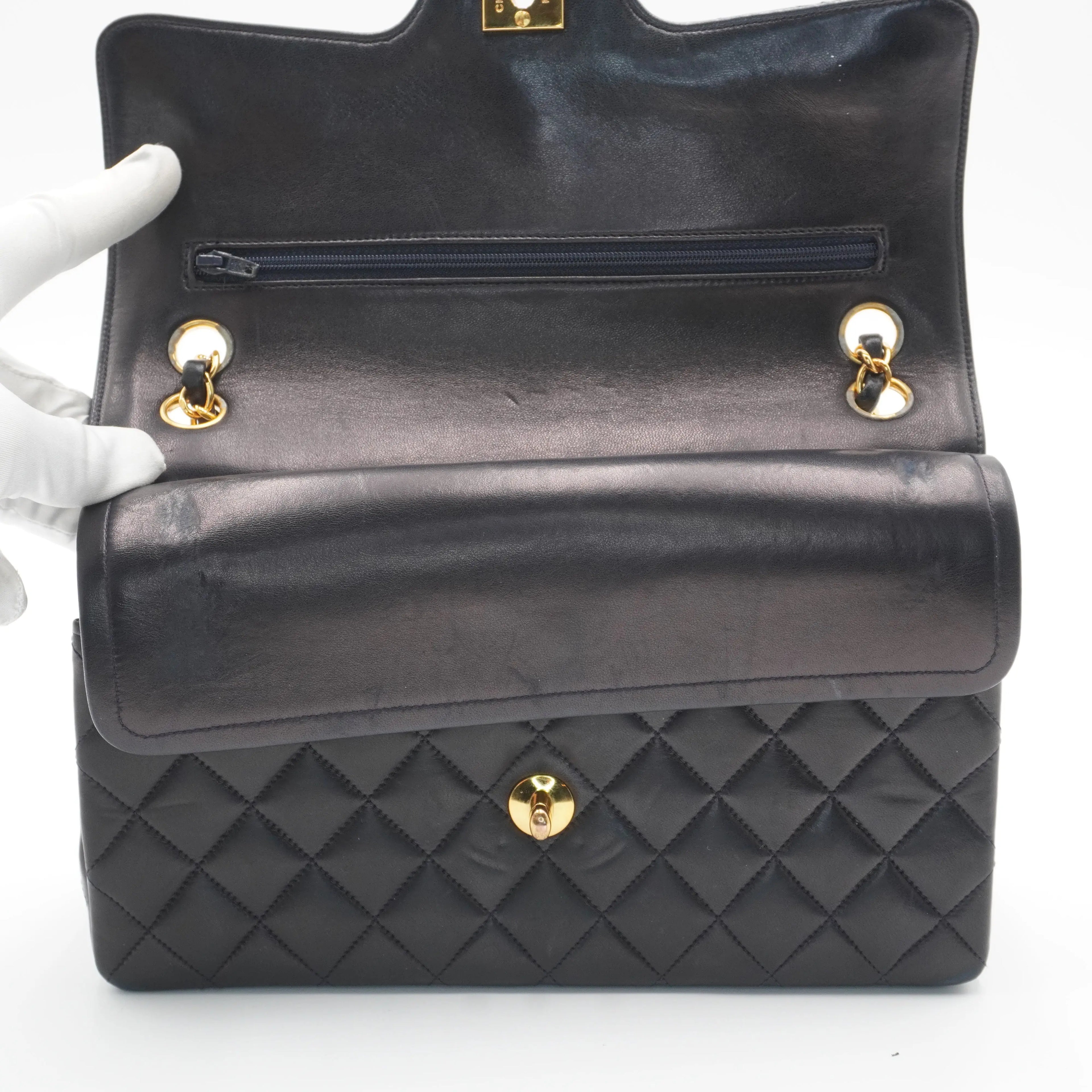 CHANEL Classic Black Quilted Leather Double Flap 26 Bag CHANEL