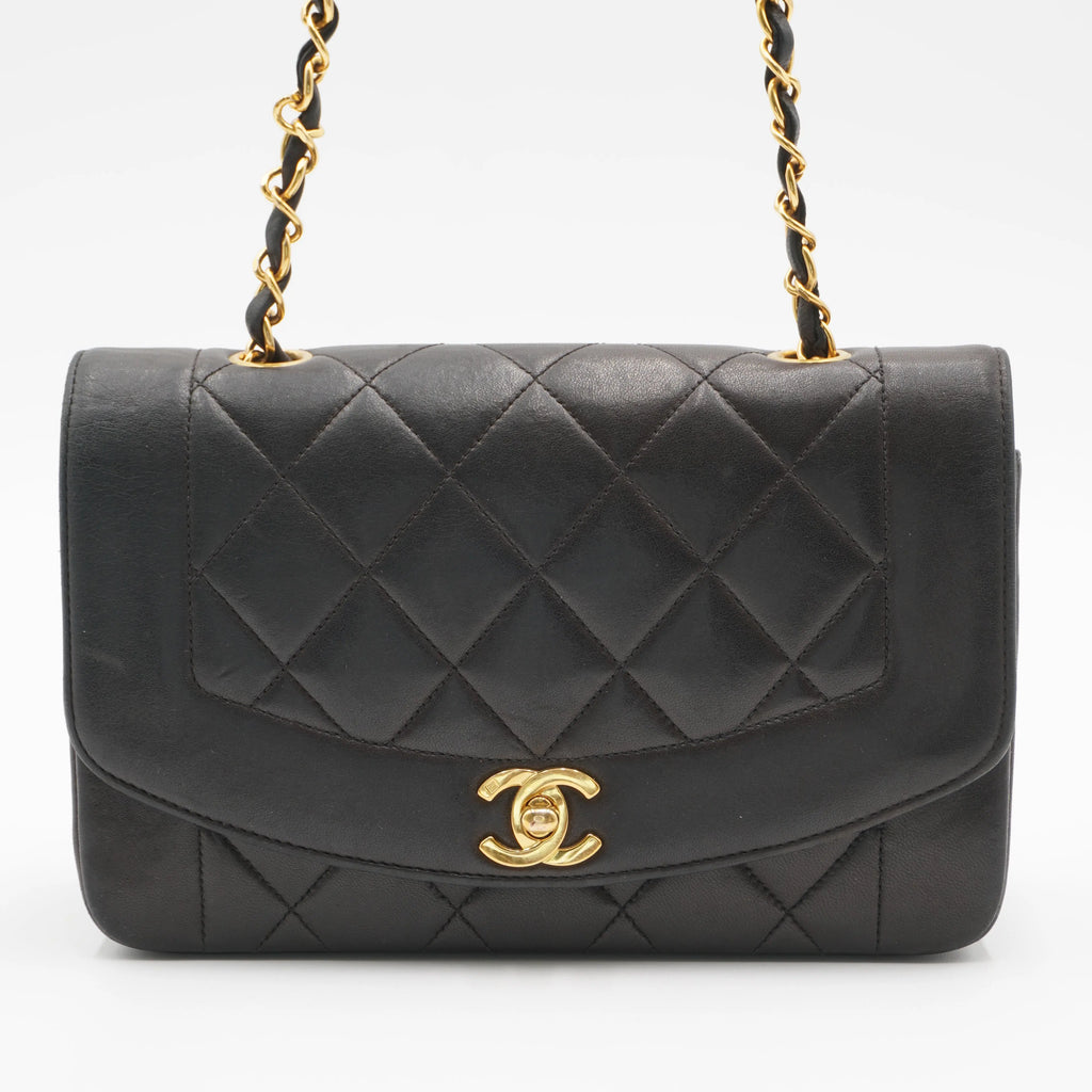 CHANEL Matelasse Black Diana Crossbody Flap Bag Lambskin Leather CHANEL