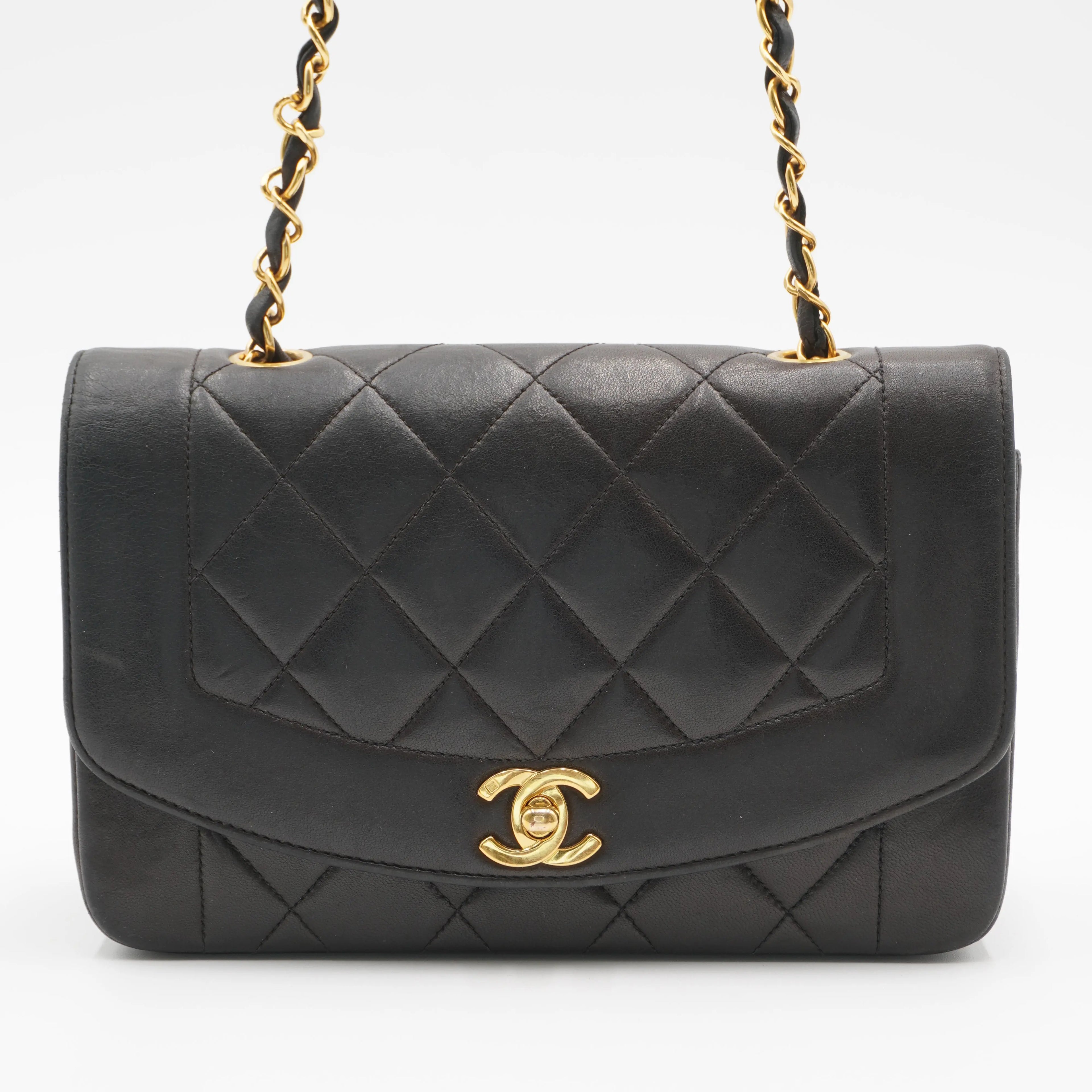 CHANEL Matelasse Black Diana Crossbody Flap Bag Lambskin Leather CHANEL