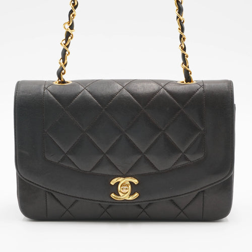 CHANEL Matelasse Black Diana Crossbody Flap Bag Lambskin Leather CHANEL