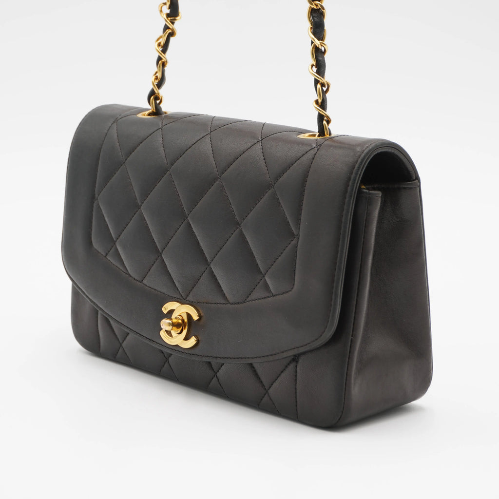 CHANEL Matelasse Black Diana Crossbody Flap Bag Lambskin Leather CHANEL