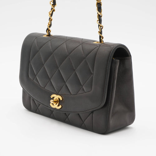 CHANEL Matelasse Black Diana Crossbody Flap Bag Lambskin Leather CHANEL